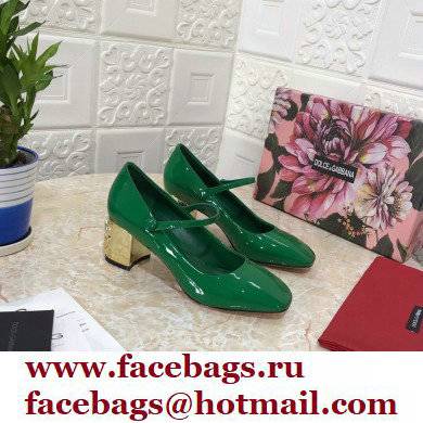 Dolce & Gabbana Heel 6.5cm Patent Leather Mary Janes Green with DG Karol Heel 2021